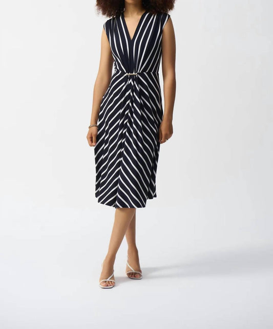 Joseph Ribkoff - V - neck Fit And Flare Dress - blue - clothing - dresses