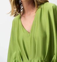 Joseph Ribkoff - V-neck Pleated Satin Peplum Top