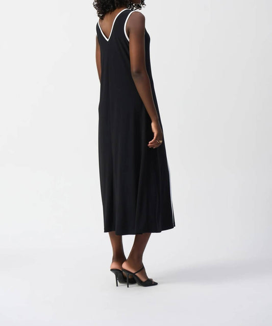 Joseph Ribkoff - V - neck Sleeveless Maxi A - line Dress - black - clothing - dresses