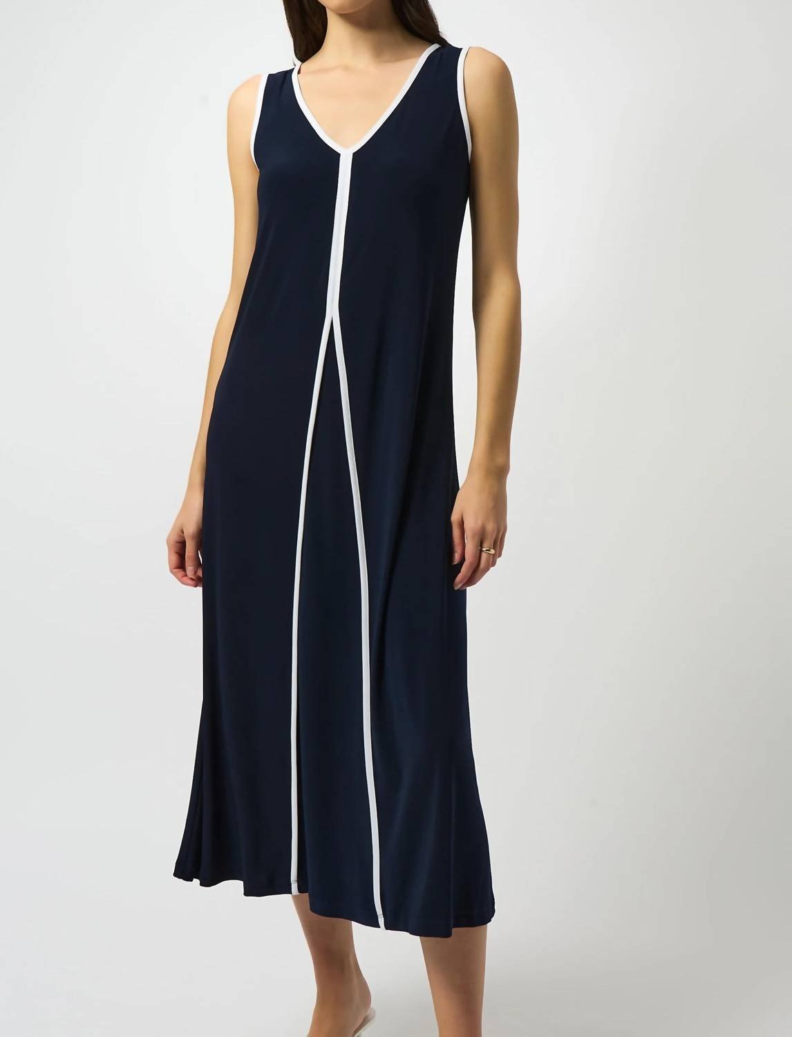 Joseph Ribkoff - V - neck Sleeveless Maxi A - line Dress - black - clothing - dresses