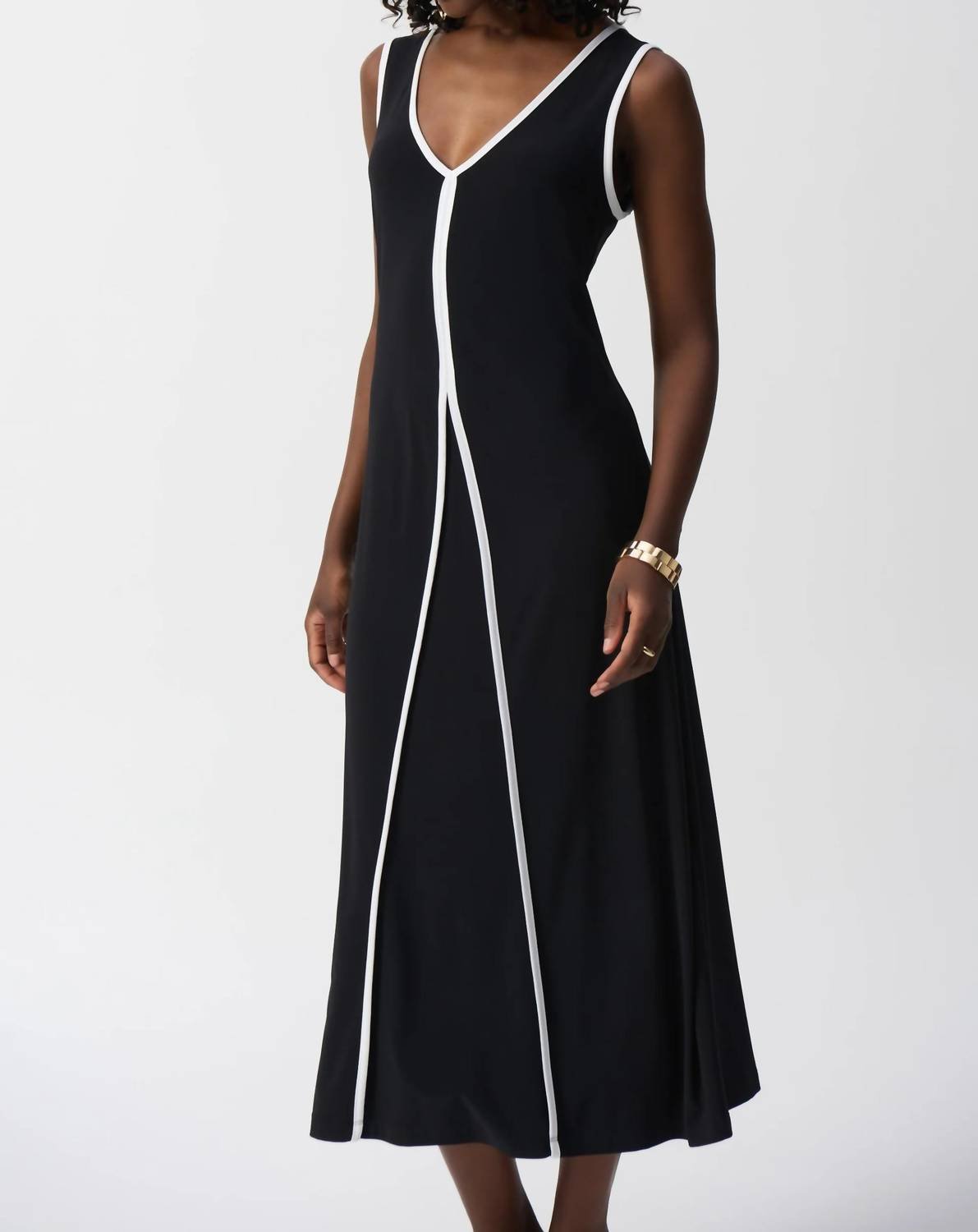 Joseph Ribkoff - V - neck Sleeveless Maxi A - line Dress - black - clothing - dresses