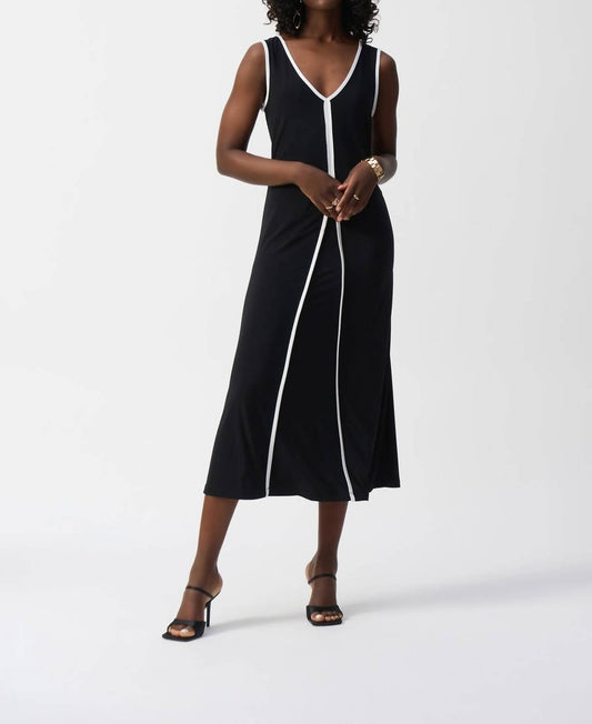 Joseph Ribkoff - V - neck Sleeveless Maxi A - line Dress - black - clothing - dresses