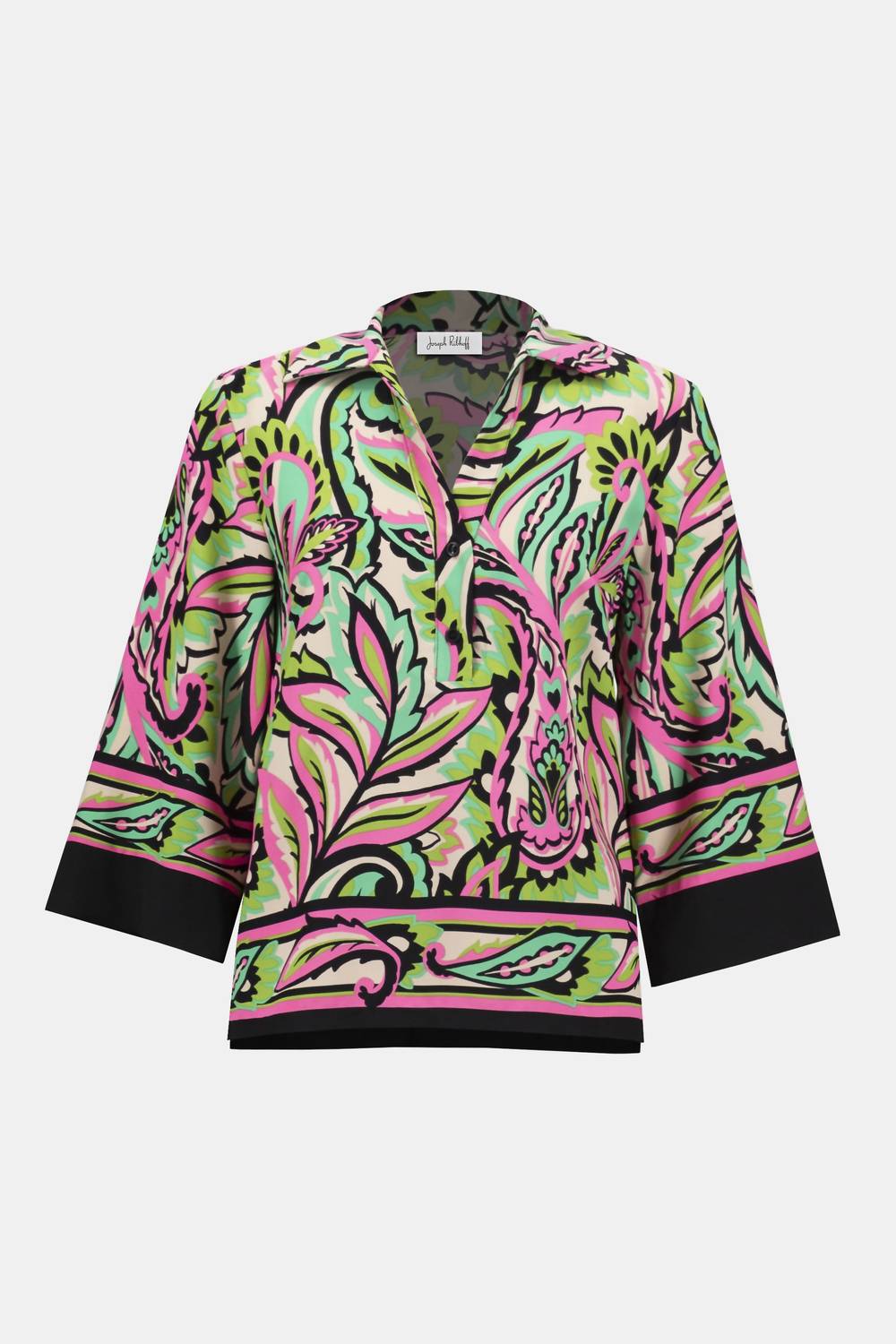 Joseph Ribkoff - Woven Paisley Print Boxy Top - blouses - clothing - green