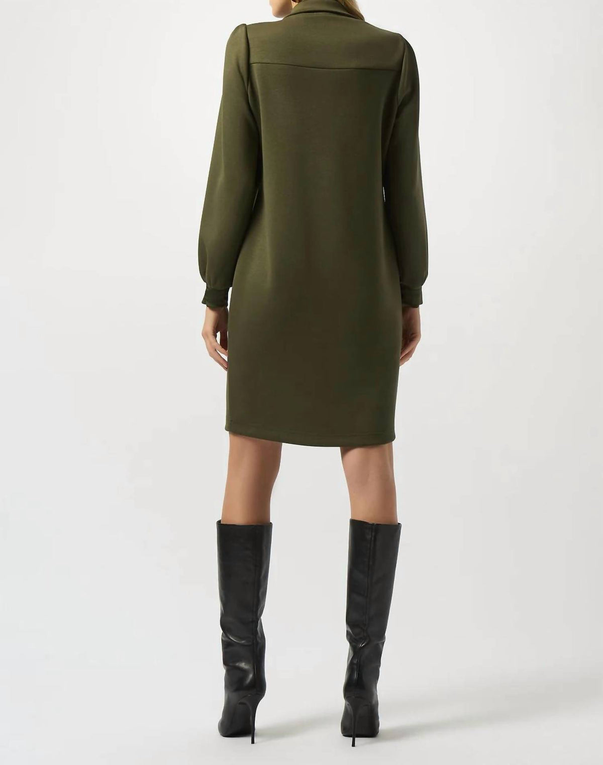 Joseph Ribkoff - Zipped Collared Long Puff Sleeves Shift Dress