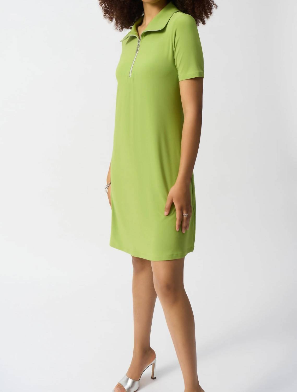 Joseph Ribkoff - Zipped Short Sleeve Mini Shift Dress - clothing - dresses - green