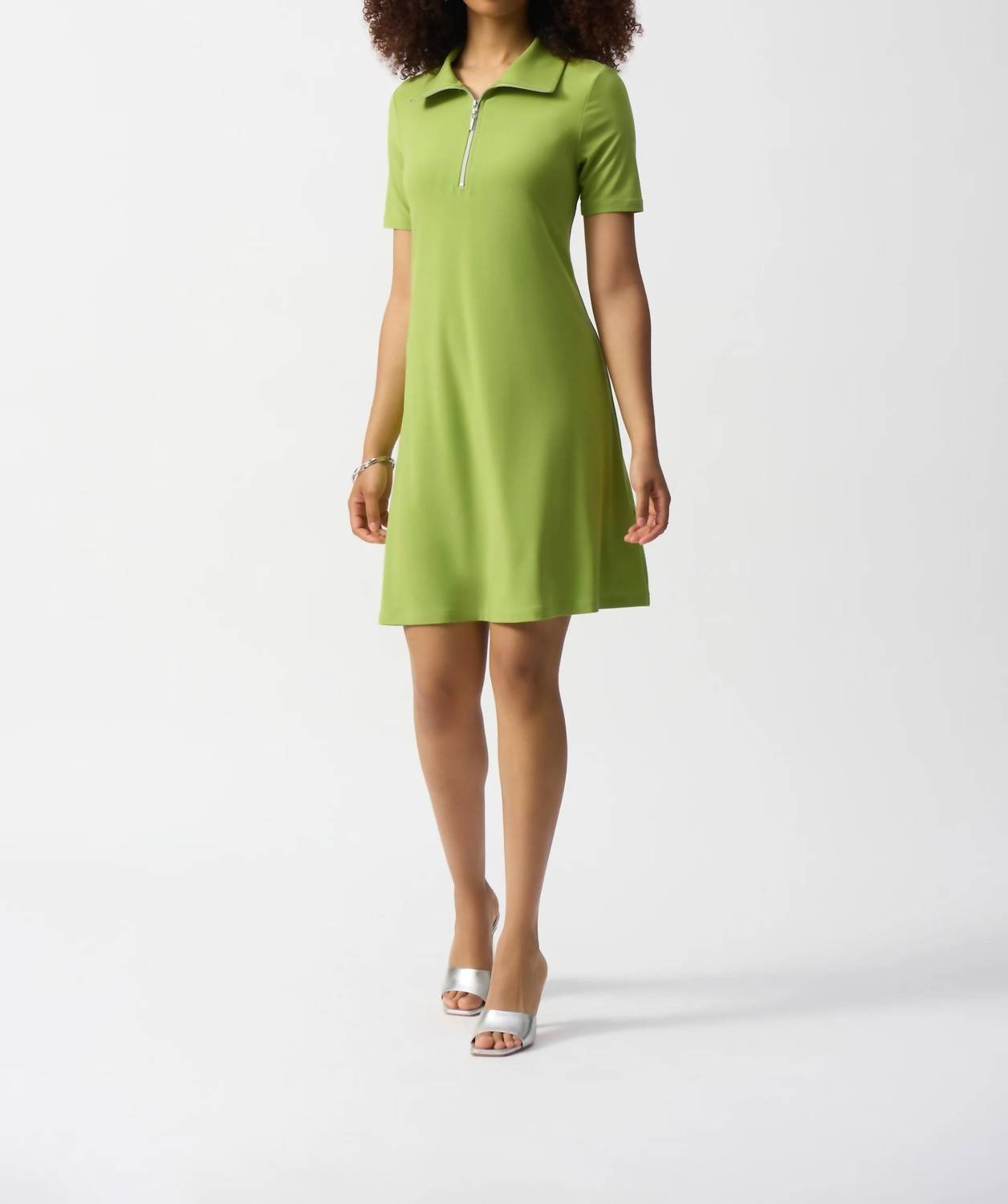 Joseph Ribkoff - Zipped Short Sleeve Mini Shift Dress - clothing - dresses - green