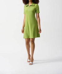 Joseph Ribkoff - Zipped Short Sleeve Mini Shift Dress - clothing - dresses - green