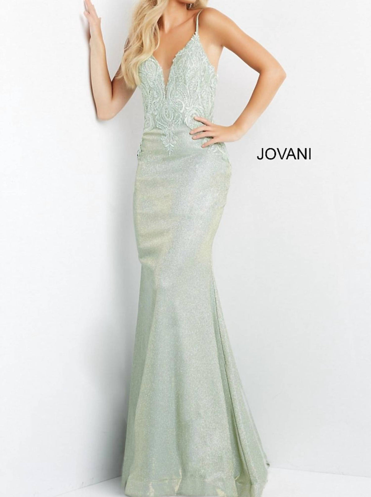 Jovani - Backless Embroidered Gown