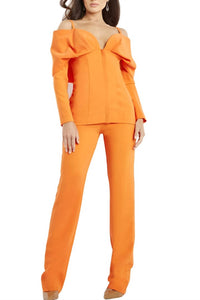 Jovani - Cold Shoulder Solid Scuba Crepe Evening Pant Suit Set