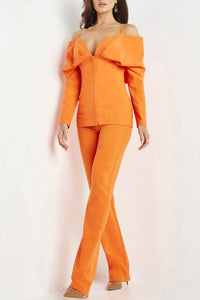 Jovani - Cold Shoulder Solid Scuba Crepe Evening Pant Suit Set