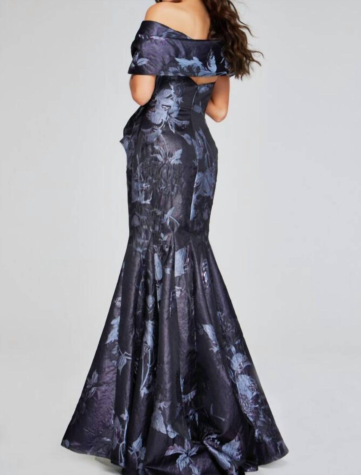 Jovani - Elegant Floral Gown With Asymmetrical Detailing
