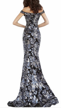 Jovani - Floral sequin off the shoulder gown