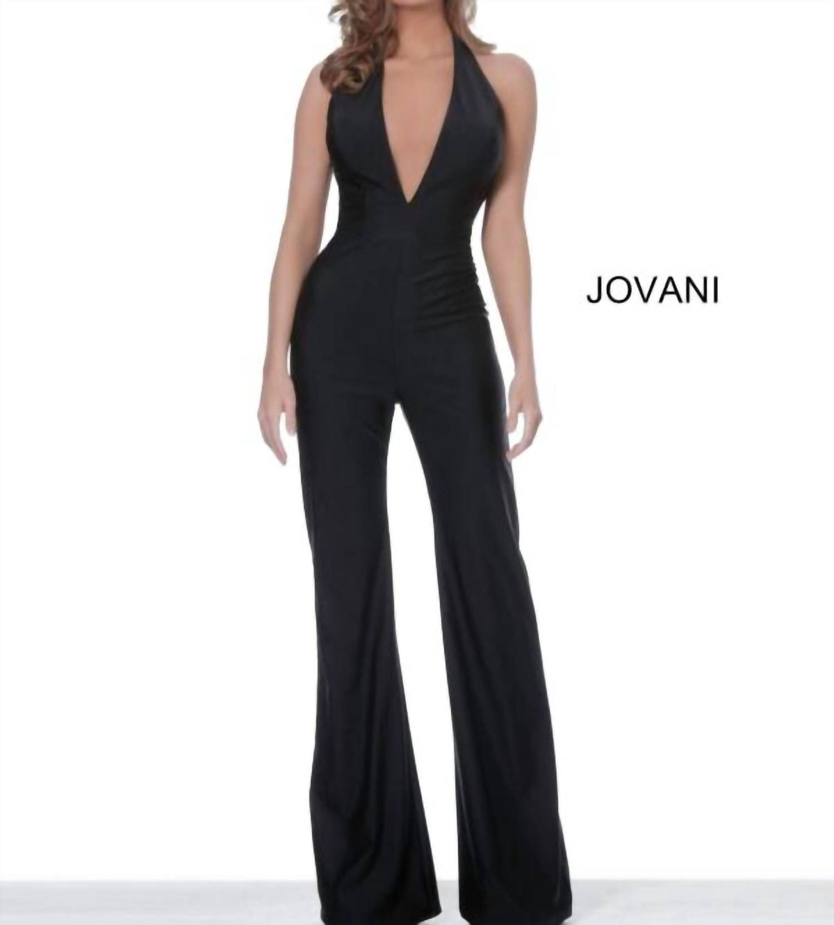 Jovani - Halter Neckline Backless Jumpsuit
