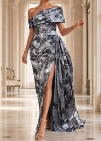 Jovani - Off-the-shoulder Floral Gown With Draped Panel