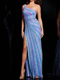 Jovani - One-sleeve Sequin Gown