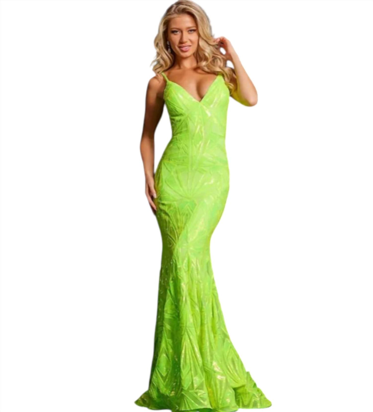Jovani - Sequin Embellished Spaghetti Strap Gown