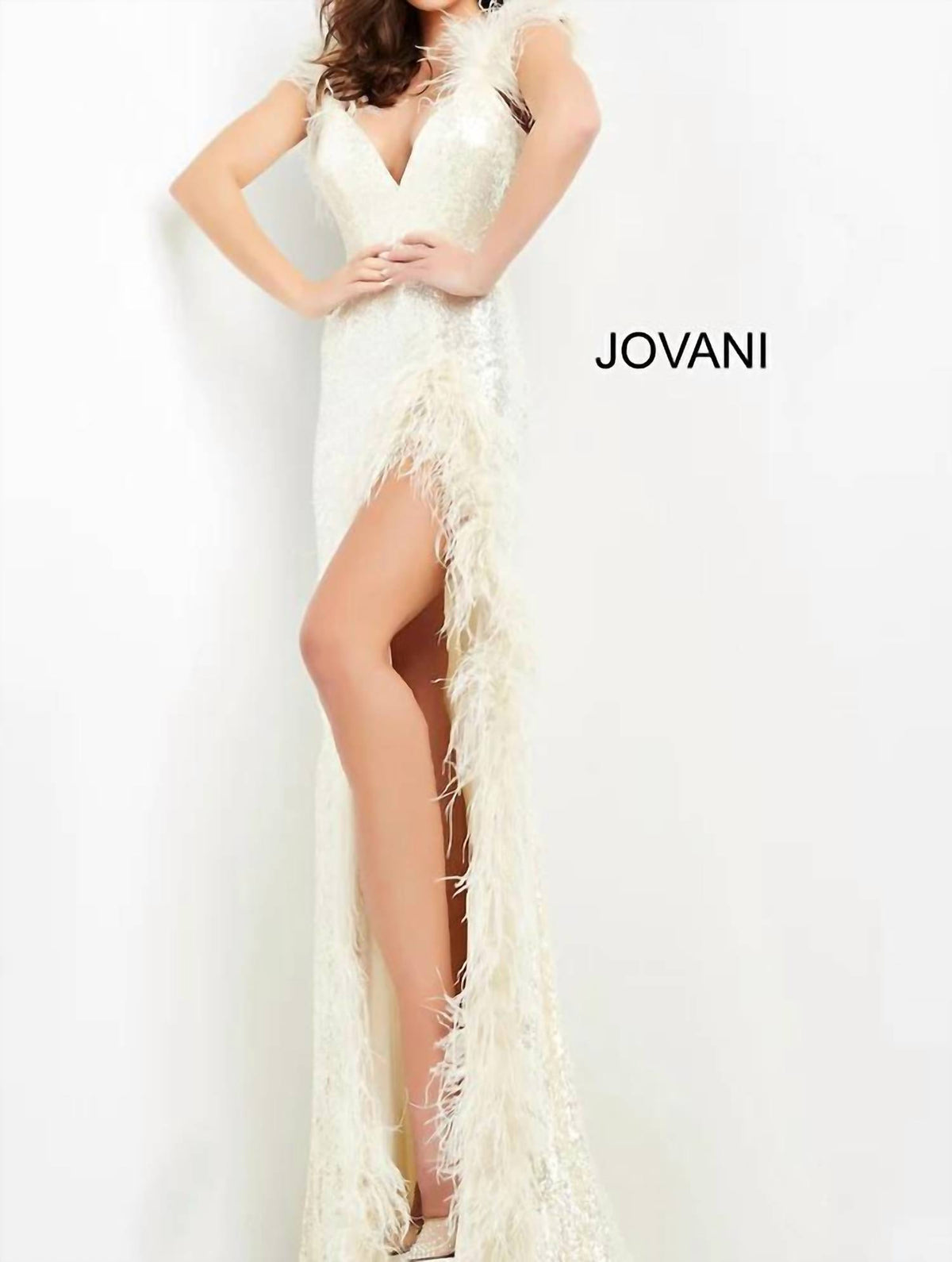 Jovani - Sequin Feather Gown