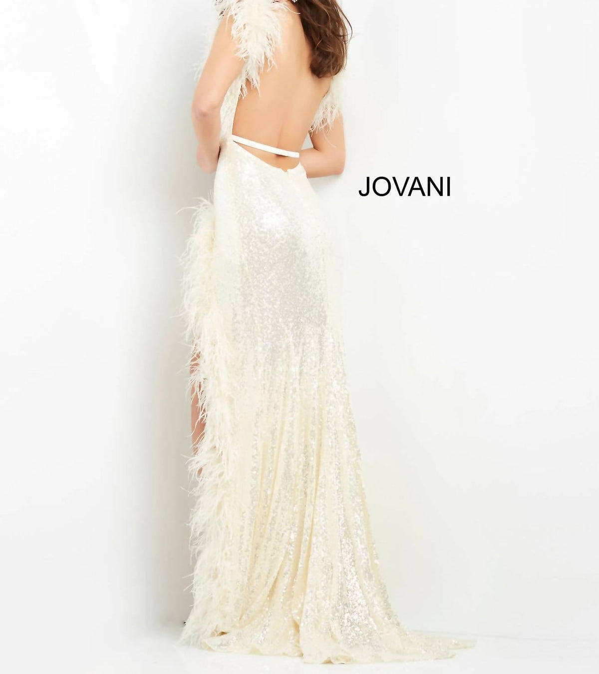 Jovani - Sequin Feather Gown