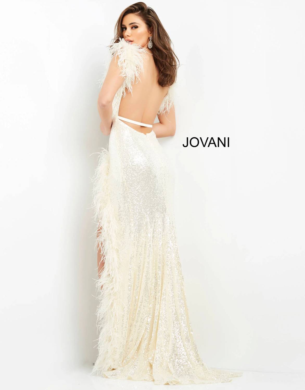 Jovani - Sequin Feather Gown
