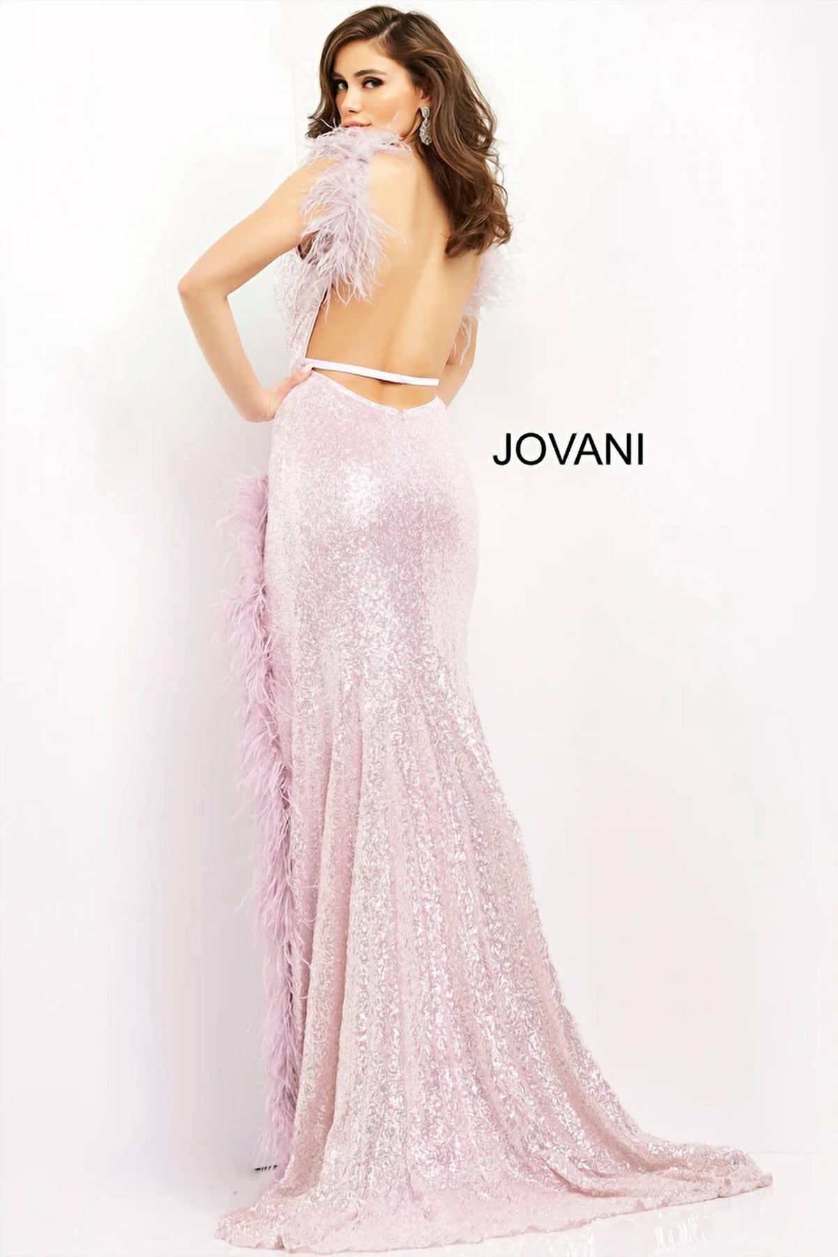 Jovani - Sequin Feather Gown