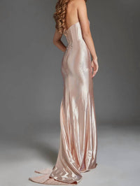 Jovani - Strapless Embellished Satin Dress - beige - clothing - dresses
