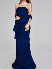 Jovani - Strapless Ruched Gown With Wrap