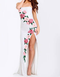Jovani - Strapless Sequin Floral Gown