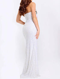 Jovani - Strapless Sequin Floral Gown