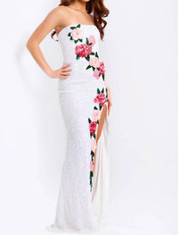 Jovani - Strapless Sequin Floral Gown