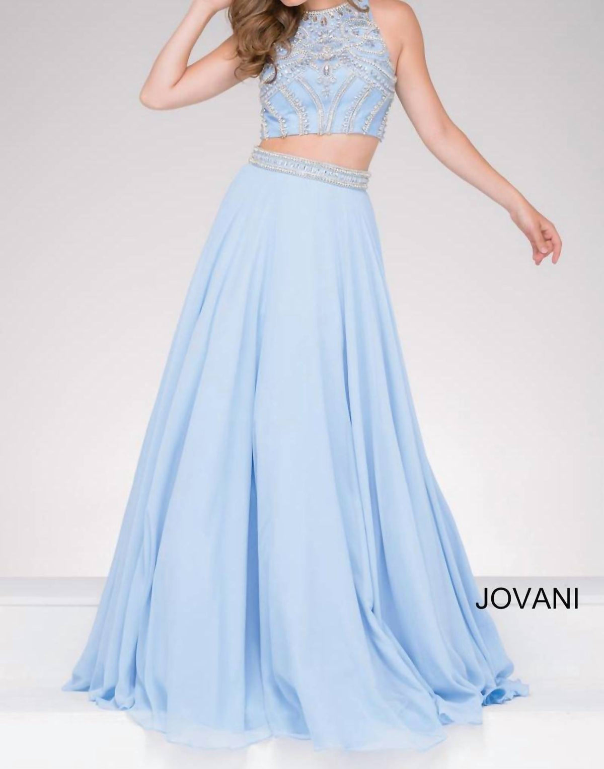 Jovani - Two-piece Chiffon Embellished Prom Dress