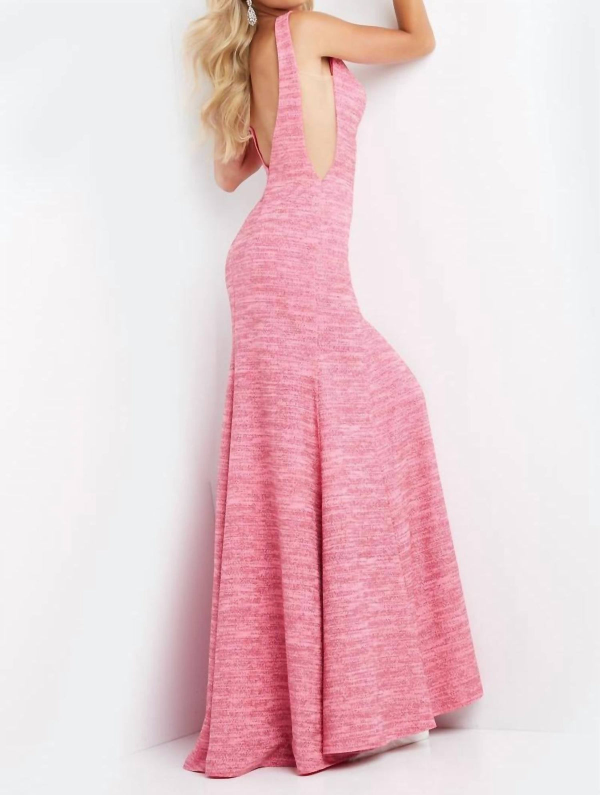 Jovani - V Neck Glitter Jersey Prom Dress - clothing - dresses - pink
