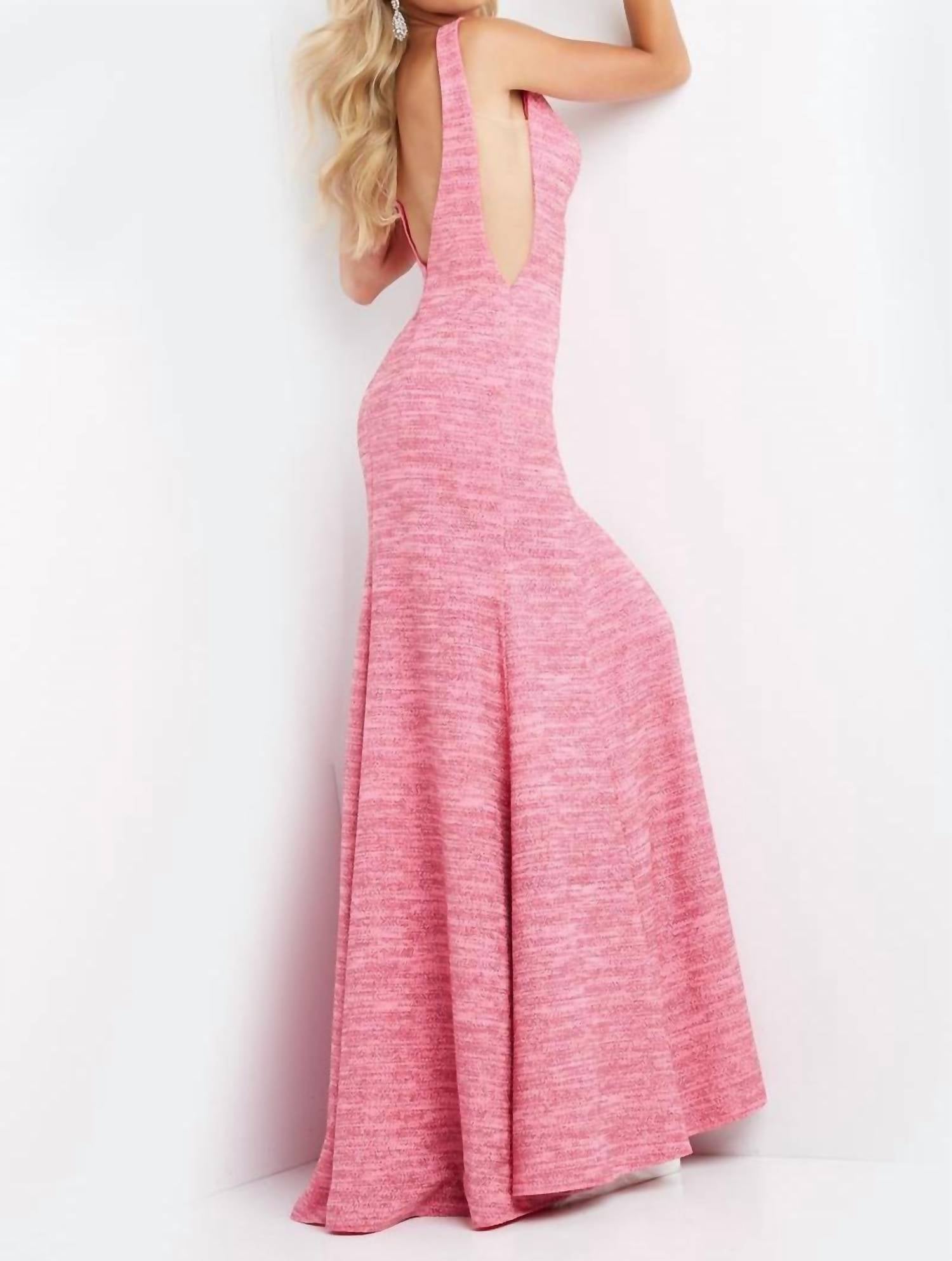 Jovani - V Neck Glitter Jersey Prom Dress - clothing - dresses - pink