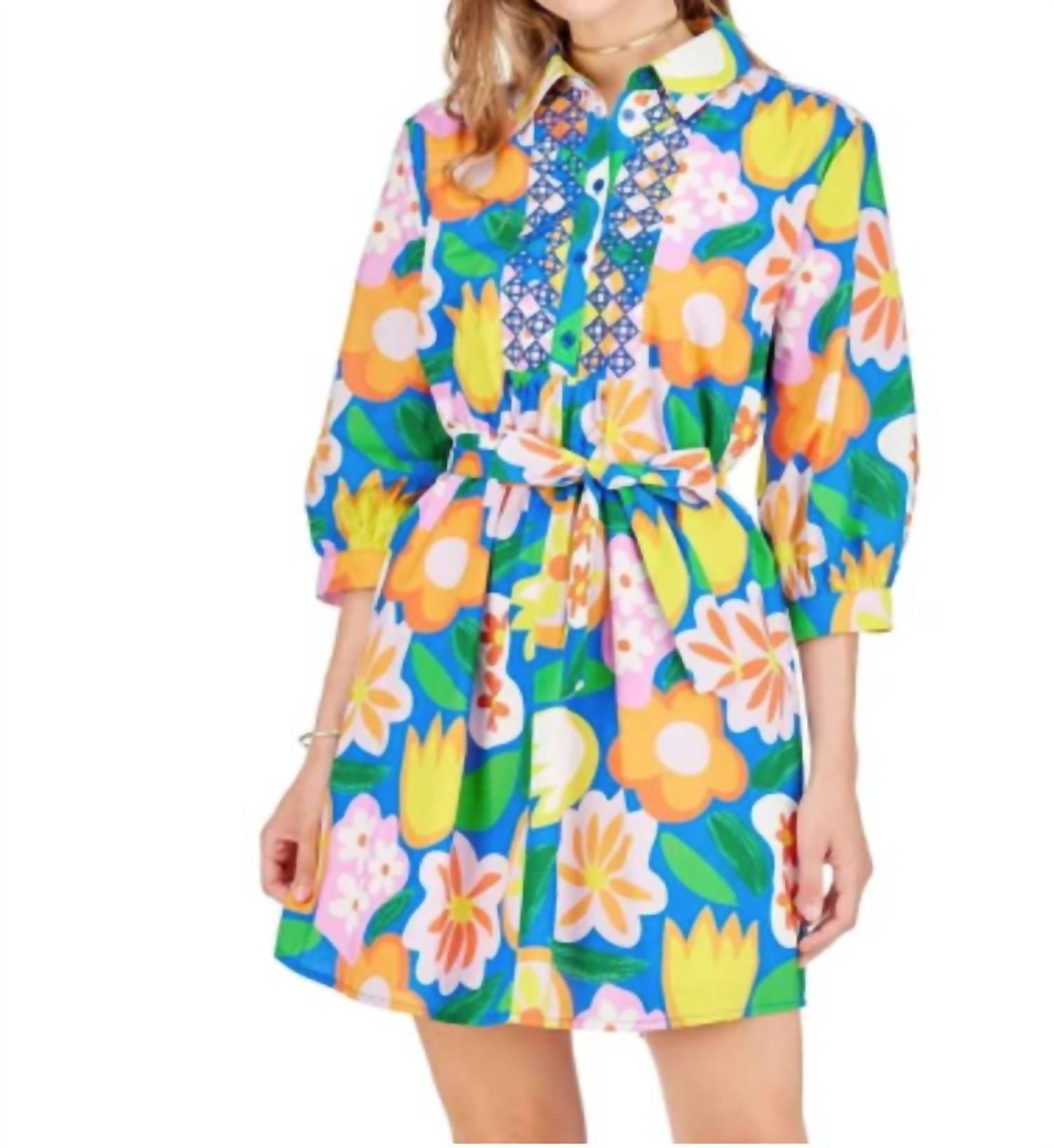 Joy Joy - Bold Garden Embroidered Shirt Dress - clothing - dresses - floral