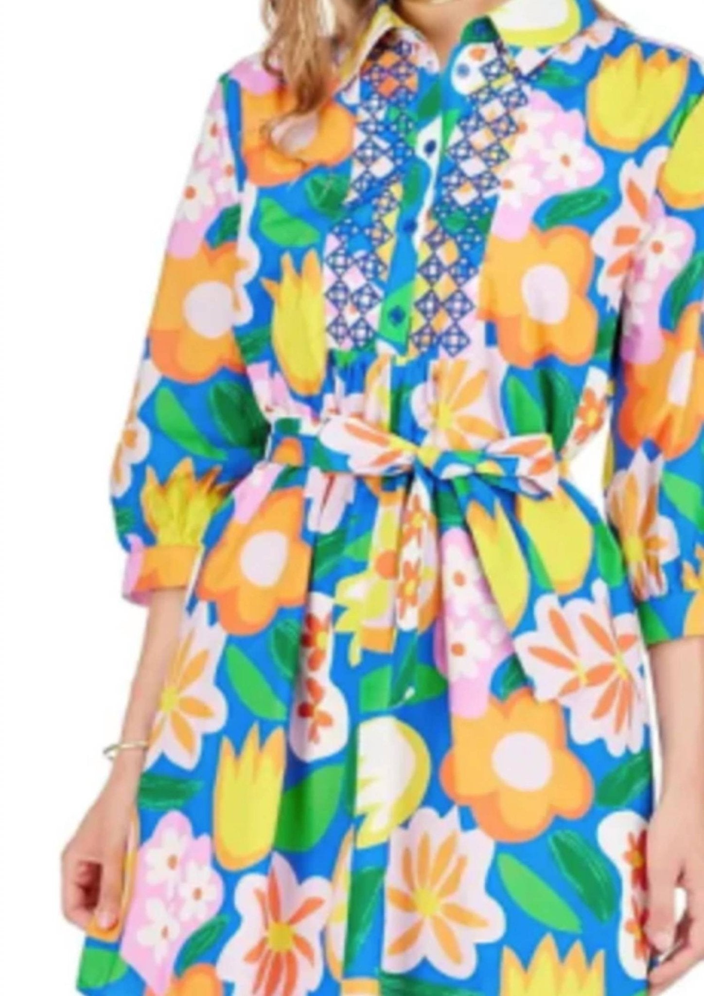Joy Joy - Bold Garden Embroidered Shirt Dress - clothing - dresses - floral