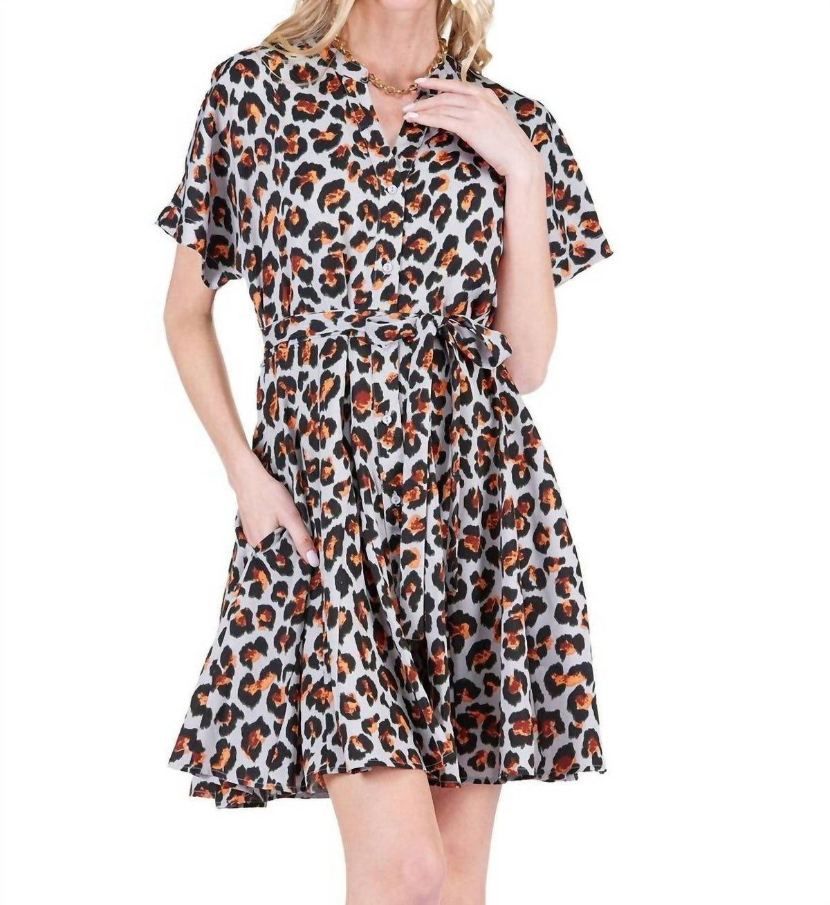 Joy Joy - Button Front Flared Mini Dress