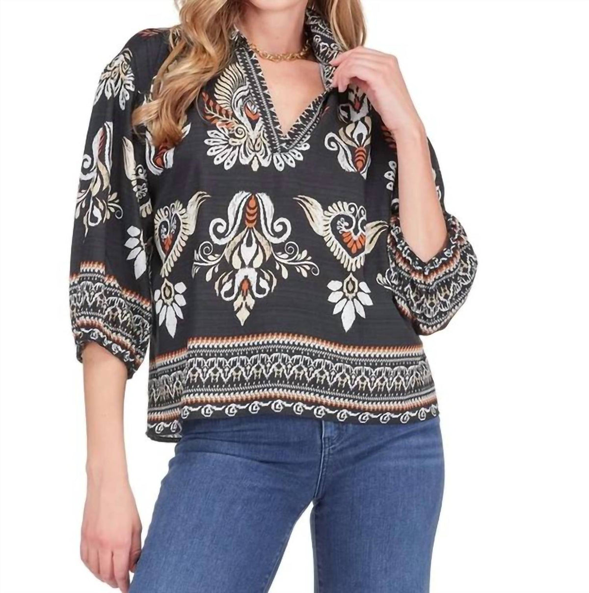 Joy Joy - Collared Ember Crest Top