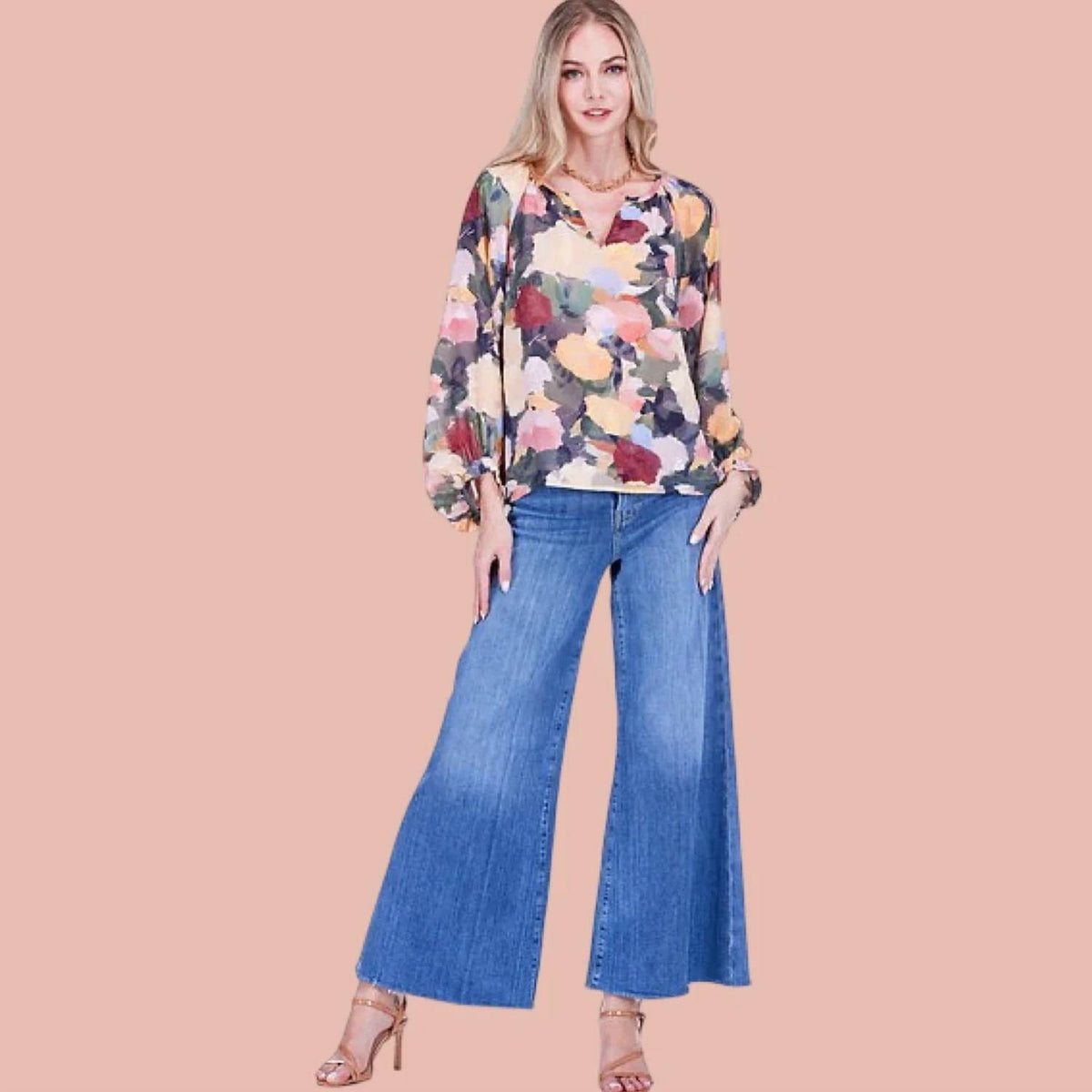 Joy Joy - Painterly Bishop Sleeve Blouse