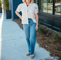 Joy Joy - Short Sleeve Textured Floral Blouse
