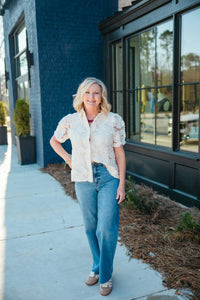 Joy Joy - Short Sleeve Textured Floral Blouse
