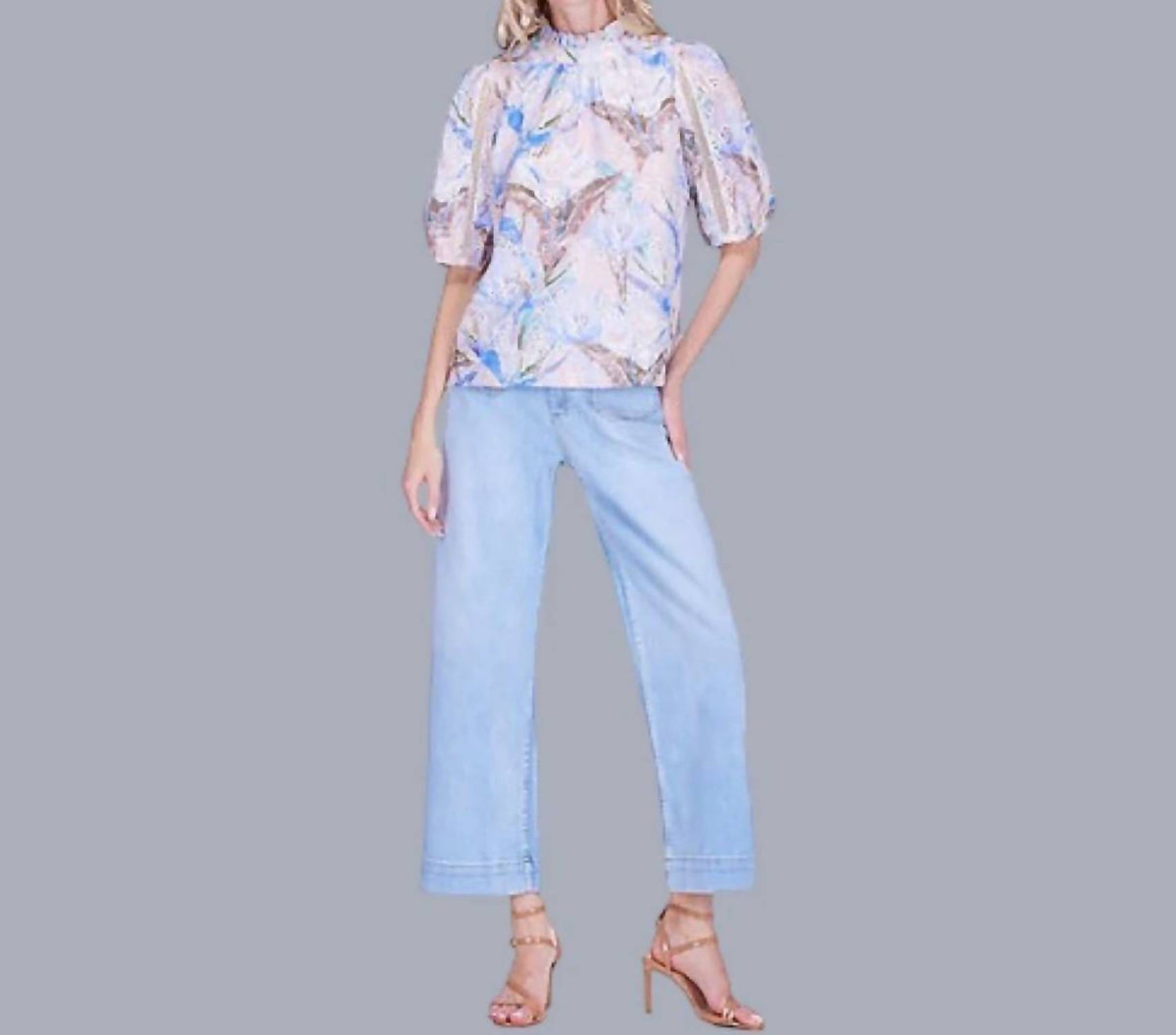 Joy Joy - Short-sleeved Eyelet Blouse