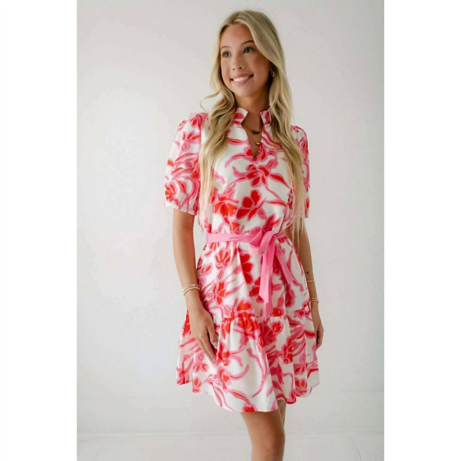 Joy Joy - Split Neck Flounce Mini Dress - clothing - dresses - mini
