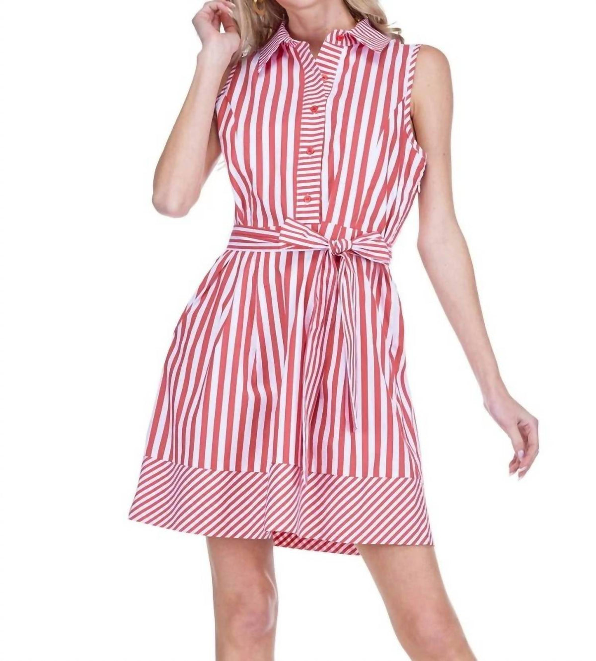 Joy Joy - Stripe Buttons Sleeveless Dress