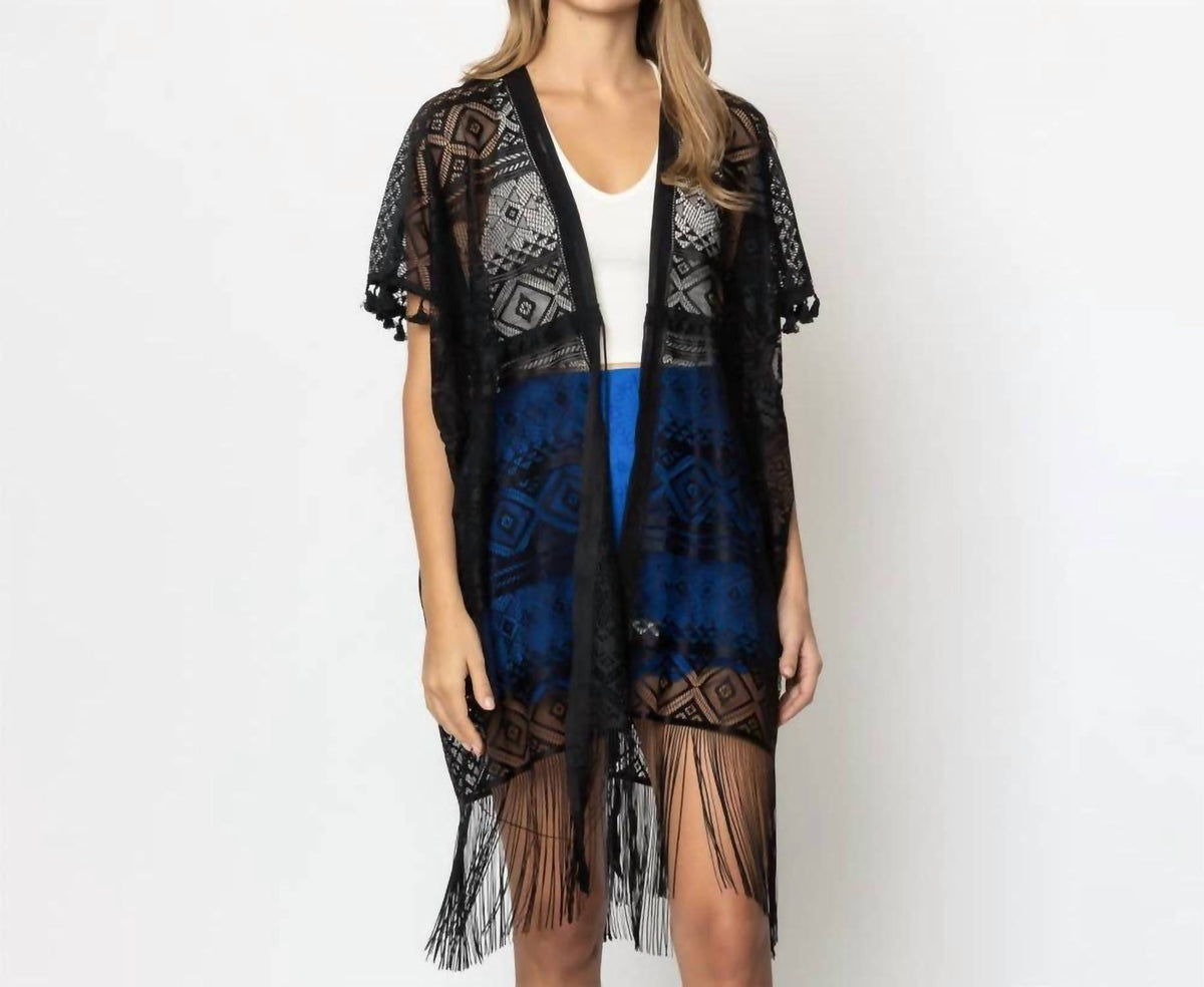 Judson & Co. - Aztec Boho Lace Fringe Kimono Cover Up