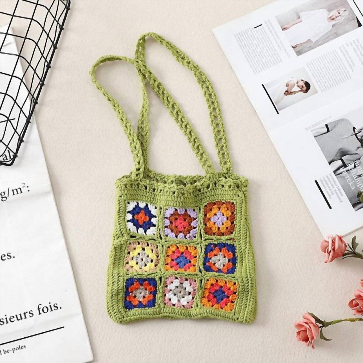 Judson & Co. - Crochet Granny Square Mini Tote Bag