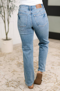Judy Blue - Corrine Mid Rise Control Top Vintage Straight Jeans - blue - clothing - cotton - blend