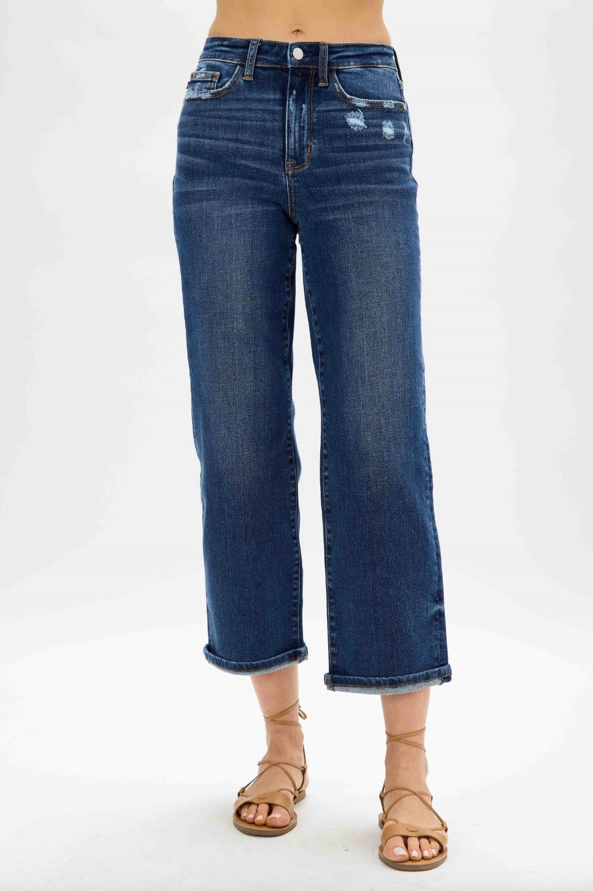 Judy Blue - Destroyed Pocket Wide Leg Jeans