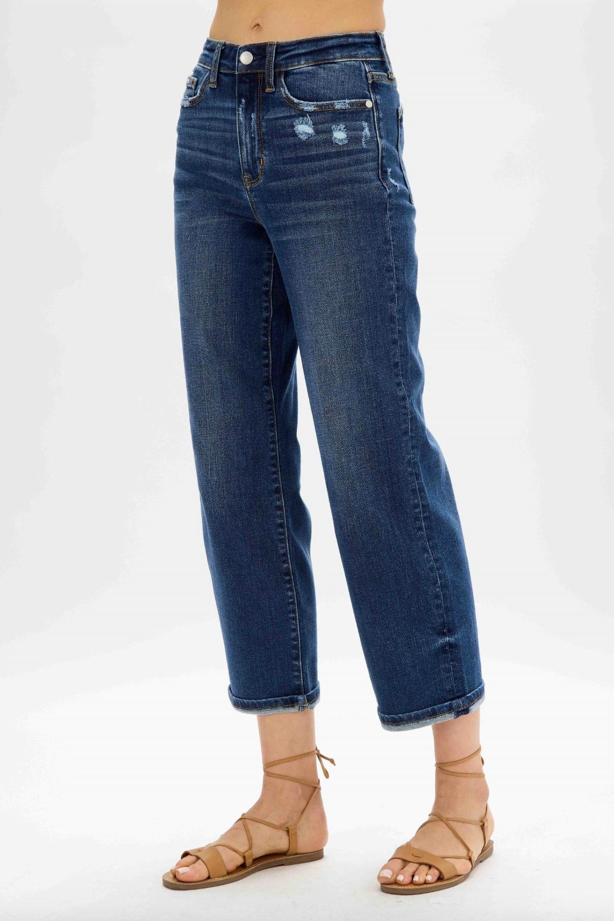 Judy Blue - Destroyed Pocket Wide Leg Jeans