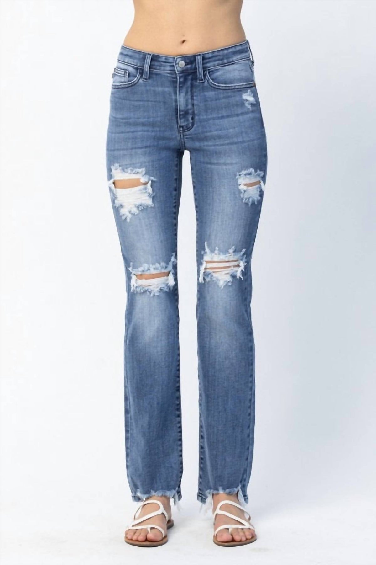 Judy Blue - Destroyed Straight Mid Rise Jeans
