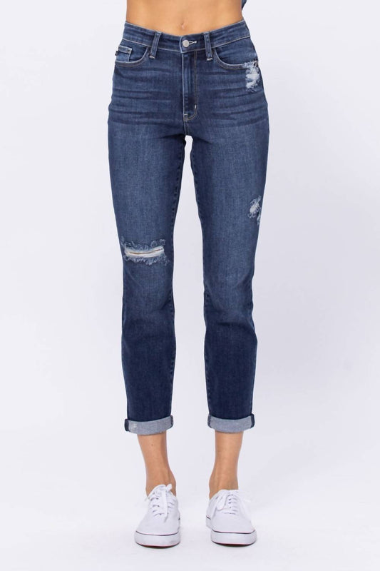 Judy Blue - High Rise Destroyed Boyfriend Denim Jeans - blue - boyfriend - clothing