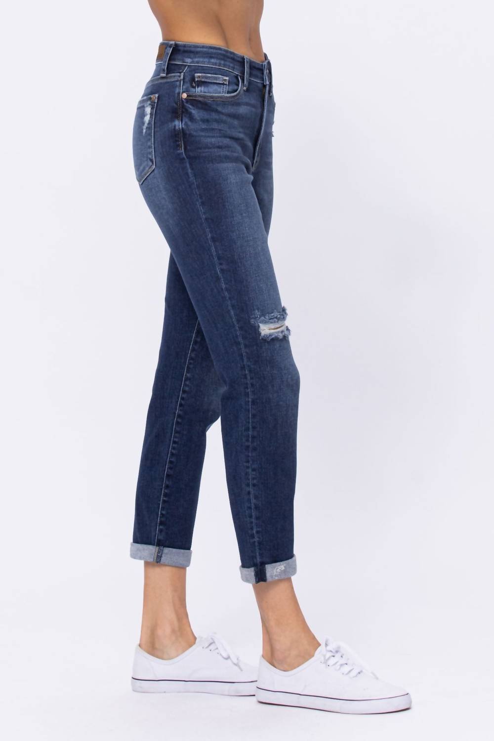 Judy Blue - High Rise Destroyed Boyfriend Denim Jeans - blue - boyfriend - clothing